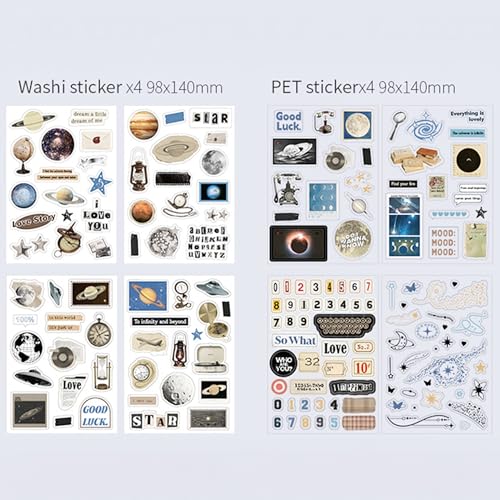 Image of The AutoStory Space Scrapbook Kit A6 Junk Journal Aesthetic Astronomy Stickers Dark Decorative Papers Washi Tape DIY Craft Art Diary Planner Supplies Galaxy Gift Teens (Cosmic Mystery, Black)