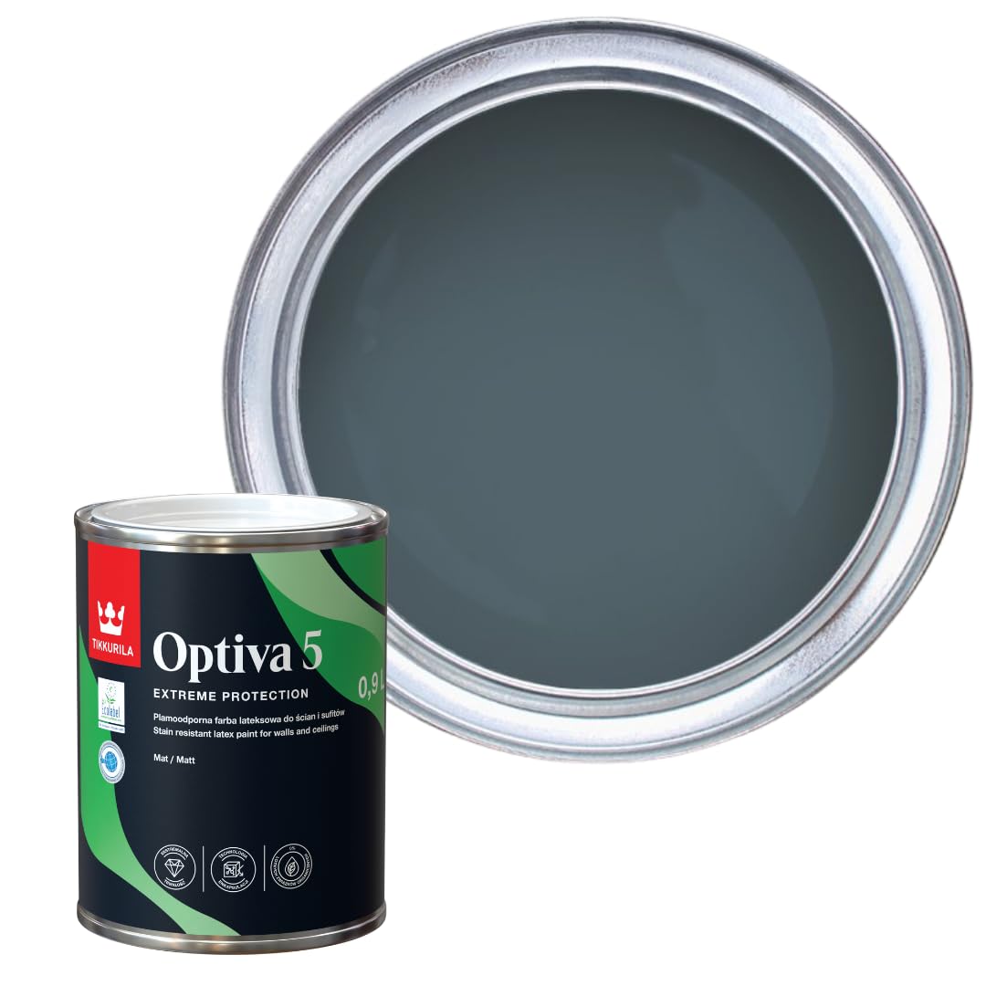 TIKKURILA Optiva 5 Matt Emulsion Paint โ Durable, Scrubbable & Easy-Clean for Walls and Ceilings | Zero VOC - 1L Petrol S491 โ image 1
