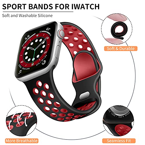 Lerobo Bands Compatible with Apple Watch Band Series 9 45mm 46mm 44mm 42mm 49mm Ultra 3 2, Breathable Soft Silicone Sport Replacement for iWatch SE 3 2 Series 11/10/8/7/6/5/4/3/2/1 Women Men,Black/Red by Lerobo - Used condition - Image 8