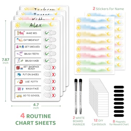 Image of Upgraded Slider Dry Erase Chore Chart for Kids Multiple Kids, Whiteboard Magnetic Morning /Bedtime Routine Chart for Kid Toddlers Teens Adult, Visual Schedule for Kid with Autism