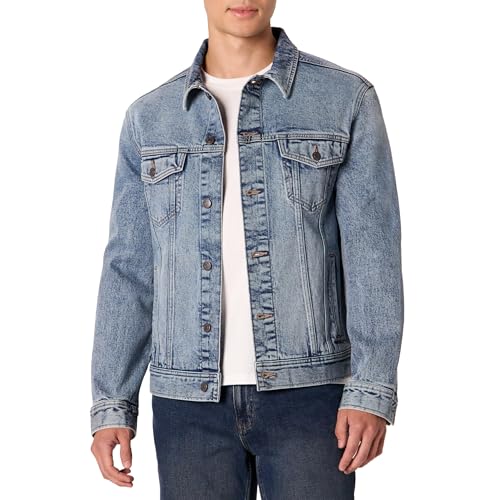 Amazon Essentials Herren Low Stretch Regular Fit Jeansjacke, getönte helle Waschung, Größe L