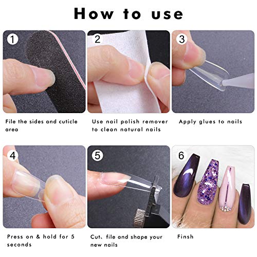 Fake Nails Acrylic Nail Tips - False Nails With Glue Ejiubas Press On Nails Coffin 500PCS Clear Full Cover False Nails 4PCS Nail Glues 1PC Nail File With Case