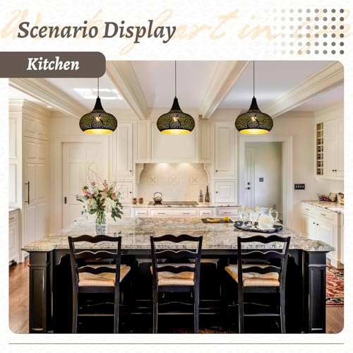 Image of Black Pendant Light Fixture Vintage Hanging Lamp Hollow Chandelier
