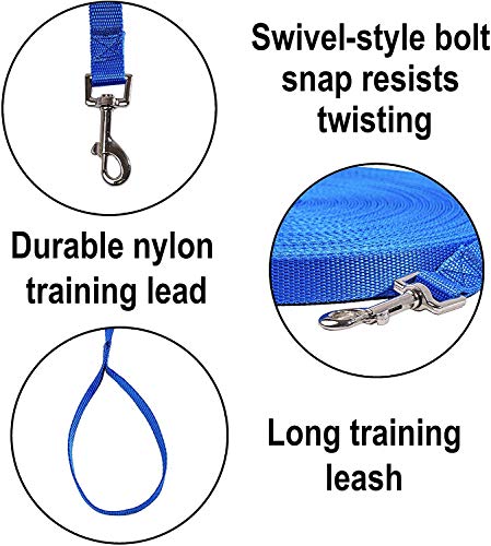 Image of Nylon Dog Training Lead Dog Leash Long Leash15 Ft Long Leash for Dogs (1 inch Wide) (Blue, 15 Feet)