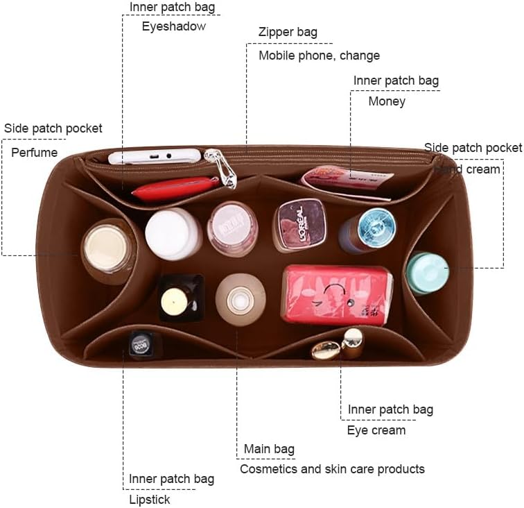 Lckaey Purse Organizer insert for LV NOE BB Petit NOE NM storage bag Organizer With Zipped pocket Y059coffee-Large - Image 3