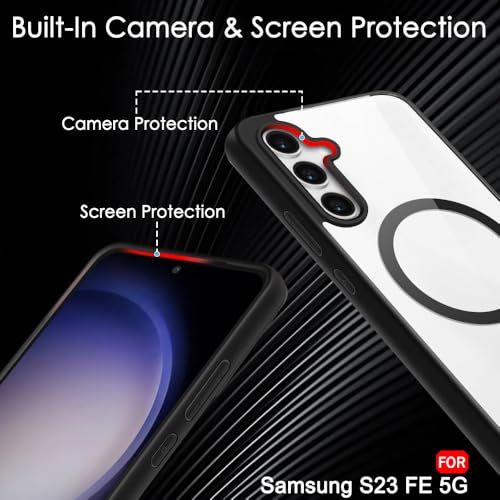 Image of TheGiftKart Hybrid Back Cover Case for Samsung Galaxy S23 FE 5G Compatible with MagSafe | Shockproof Design | Hard Transparent Back Cover Case for Samsung Galaxy S23 FE 5G (PC & TPU, Black Sides)