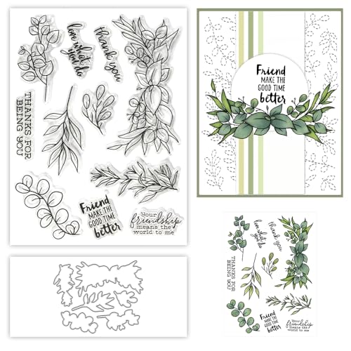 Spring Series Green Leaves Stamps and Cutting Dies for Card Making DIY Stationery Scrapbooking Clear Stamps Metal Cutting Dies for Paper Albums Crafts Art Decor