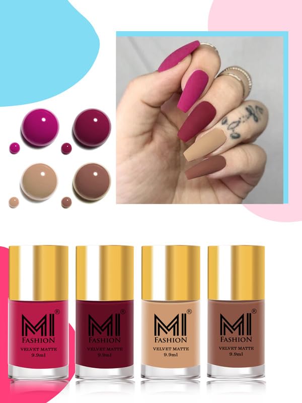 MI Fashion Soft Smooth Matte Nail Polish Top Matte 4 Nail Polish Set For Glam Pink, Mauve, Nude, Dark Nude 9.9ml each-image-47