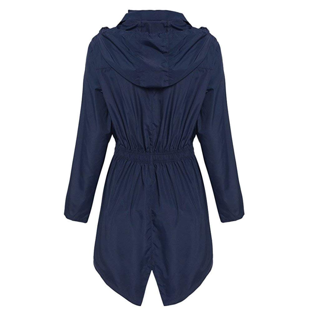 Huixin Lekki damski płaszcz podróżny, wodoszczelny płaszcz damski, moda damska, długi z kapturem, na wędrówki, płaszcz przeciwdeszczowy, kurtka outwear, granatowy, XXL