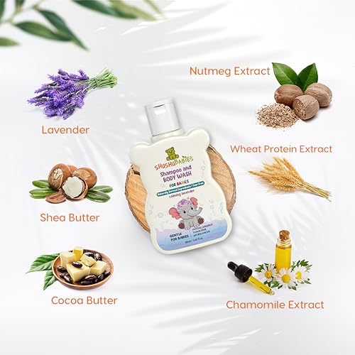 Image of ShuShu Babies Natural Calming Lavender Baby Wash & Shampoo-120ml | Baby Head to Toe Wash | Suitable for Newborn Sensitive Skin | Gentle, Tear-Free, Mild & Hypoallergenic Formula