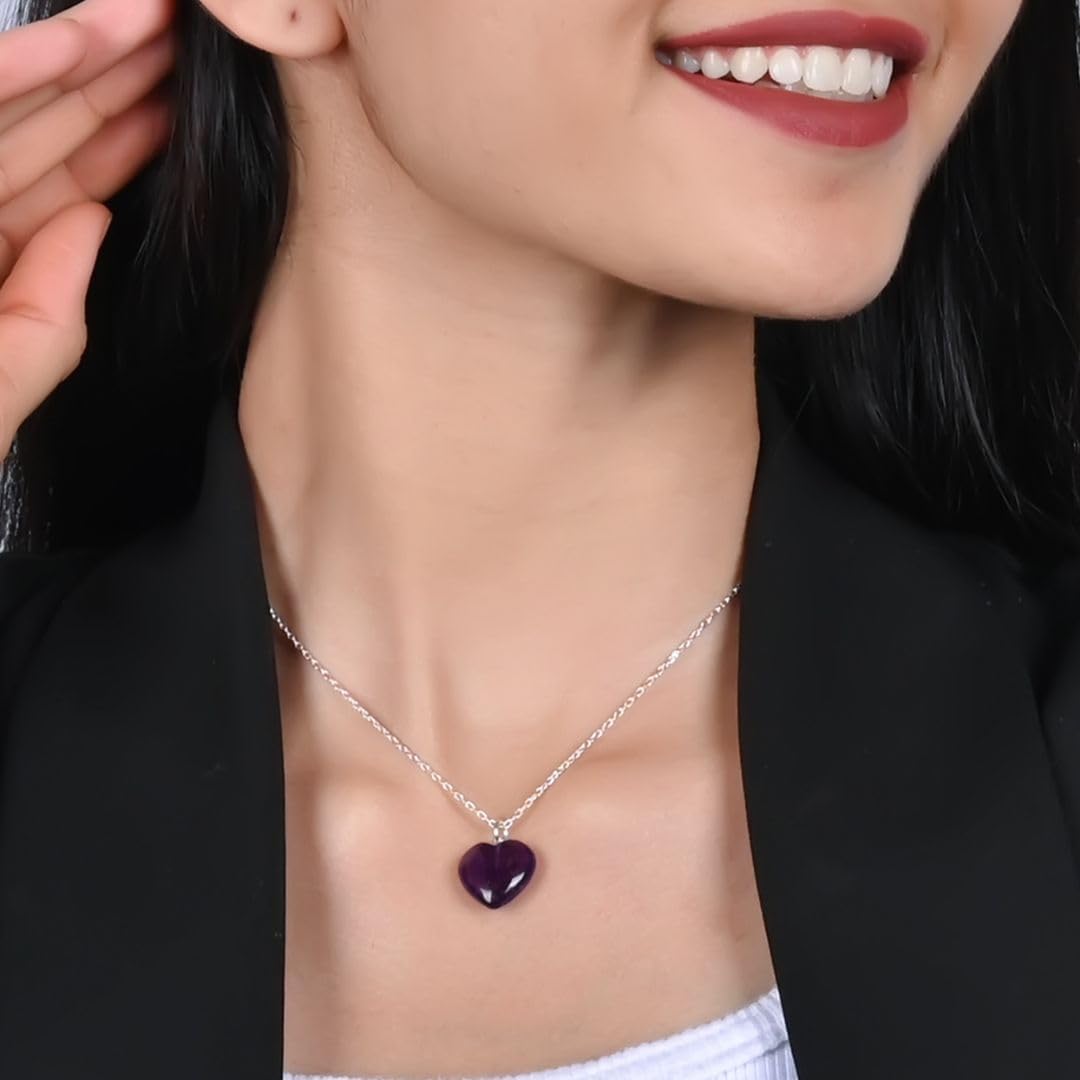 Heart Necklace for Women, Gemstone Pendant Necklace, Heart Shape Pendant, Healing Crystal Necklace, Lightweight Wear, 925 Silver 16+2" Adjustable Chain, Valentine's Gift for Her - Image 3