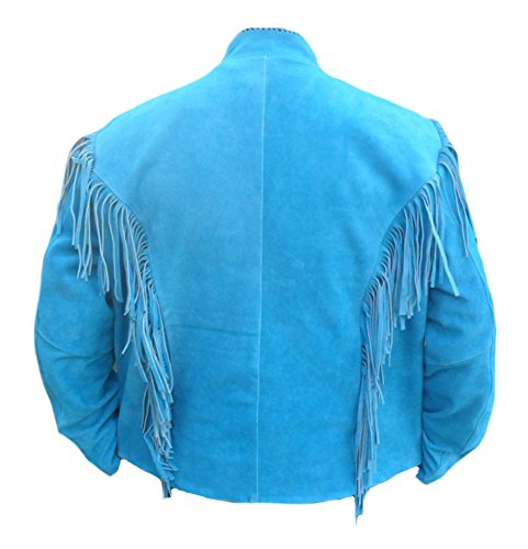 Image of Classyak Men's Native Indian Western Suede Jacket Fringes & Bones