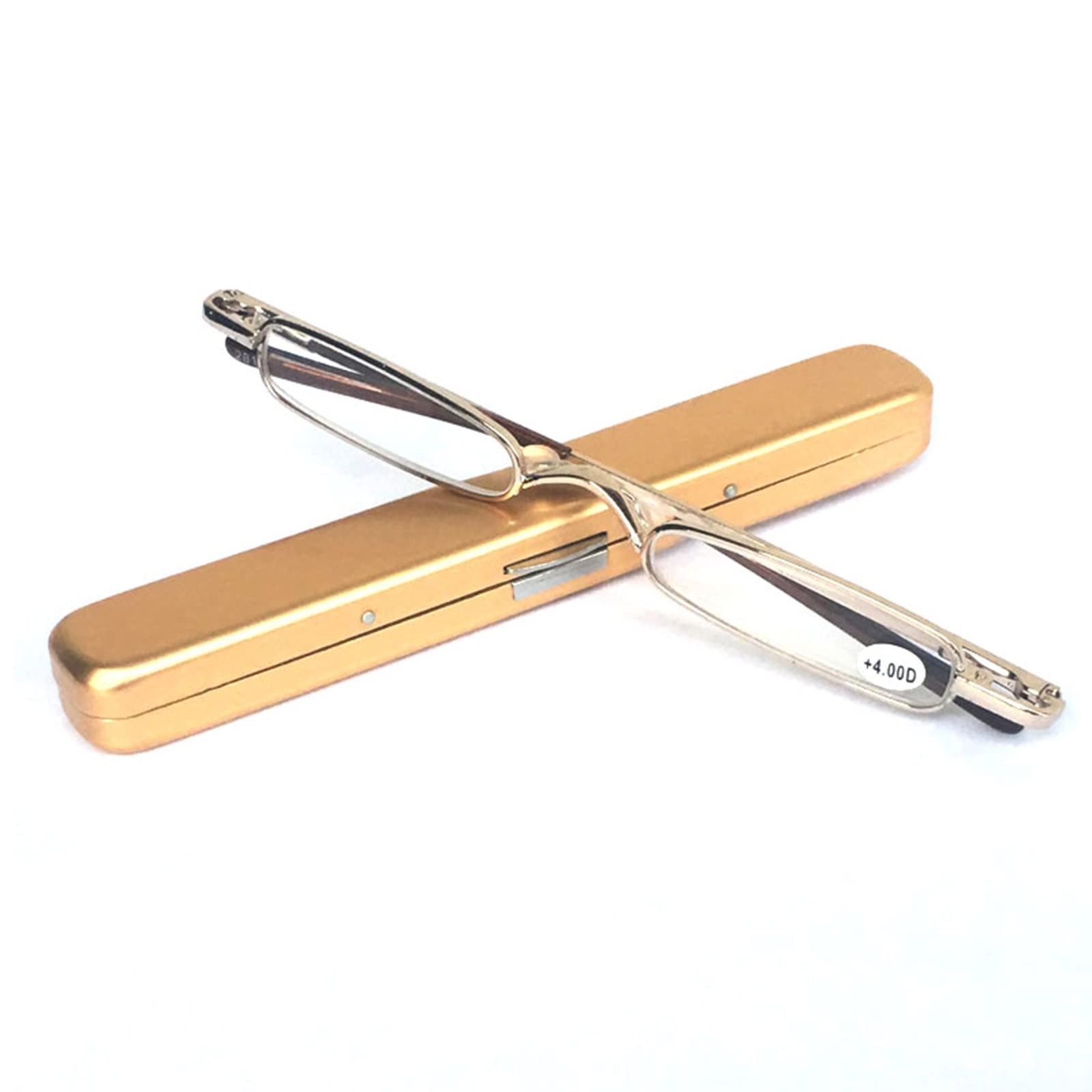 TBHOME Slim Mini Metall -Lesebrille, Tragbare Federscharnier -Leser Mit Stiftclip -Hülle, Hell, Langlebig Und Komfortabel/Gold/2