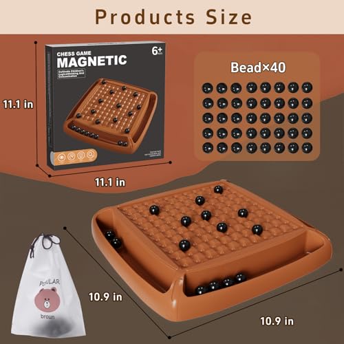 Image of Magnet Game, Magnetic Game Chess 40 Piceses, Family Games for Kids and Adults, Board Game for Kids 8-12 Family Games Night 2-4 Players, Gifts for Teens Kid (Brown)