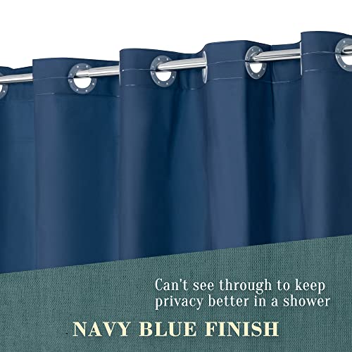 Image of No Hook PEVA Shower Curtain or Liner - 8G Heavy Duty Blue Bathroom Shower Curtain No Hooks Required, Waterproof Plastic & PVC Free, Standard Size 71 x 74, Navy Blue