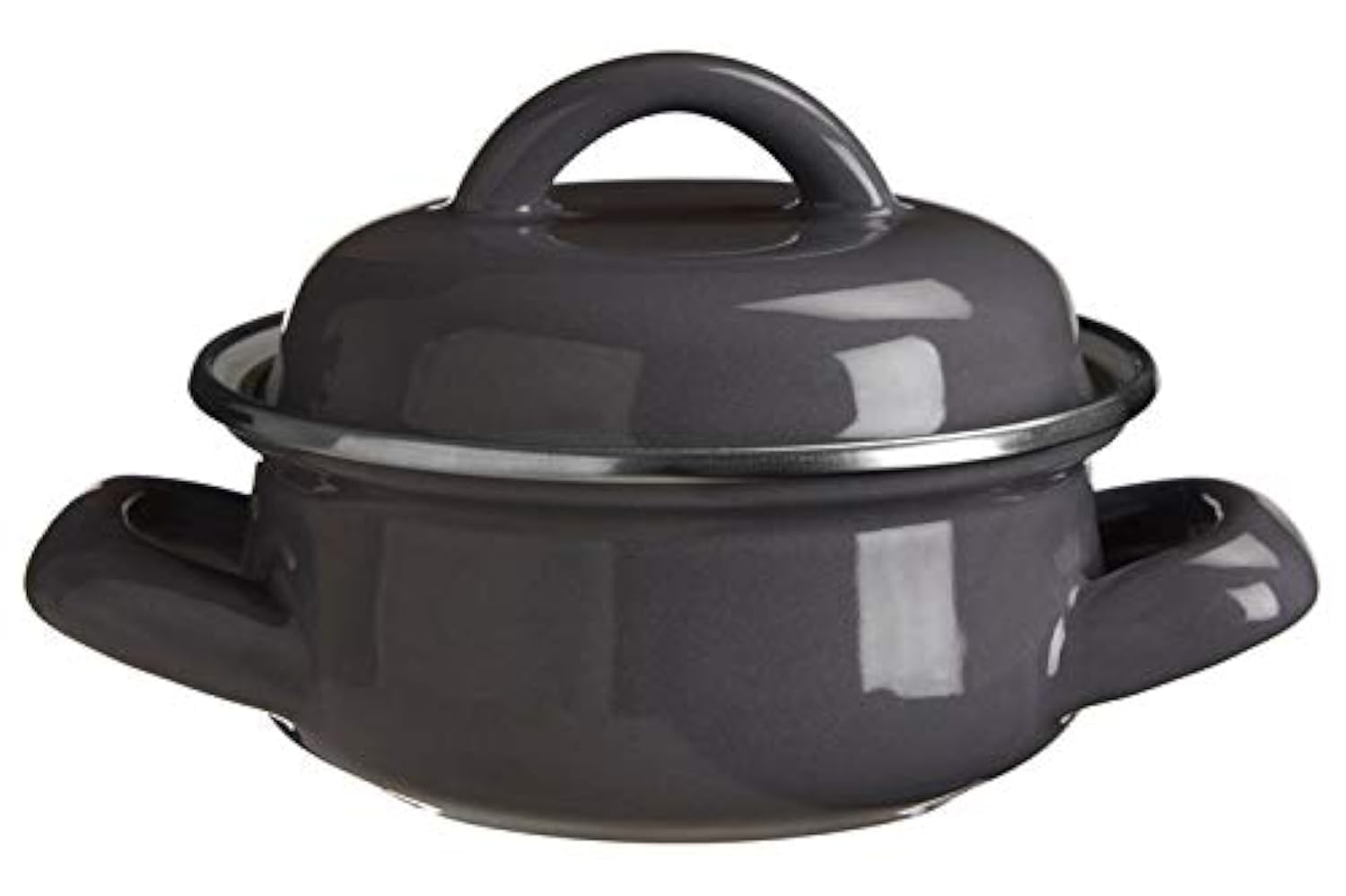 Premier Grey Porter Mini Casserole Dish With Lid, Wide Handles, Enamel, 0.4 Litres