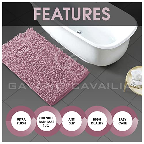 GC GAVENO CAVAILIA Soft Bath Mat Sets For Bathroom | 2 Piece Bath Mat Non Slip Back | Highly Water Absorbent & Fast Drying 100% Microfiber Chenille Toilet Rug with Pedestal Mat | Blush Pink - Image 5