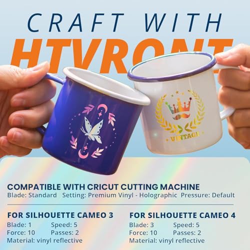 Image of HTVRONT Holographic Silver Permanent Vinyl, 12 inch x 10 FT Adhesive Vinyl Roll Compatible with Cricut Cutting Machine, Silhouette, Cameo Cutters, Signs, Scrapbooking, Craft, Die Cutters