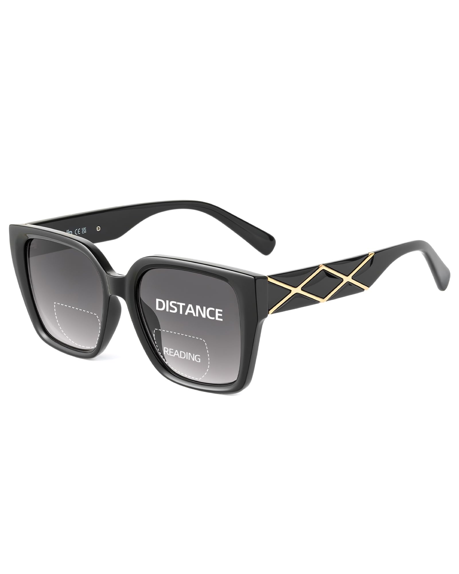 Jm Women's Black Bifocal Reading Sunglasses For Oversized Fashion Square Gradient Sun Readers Outdoor +1.0