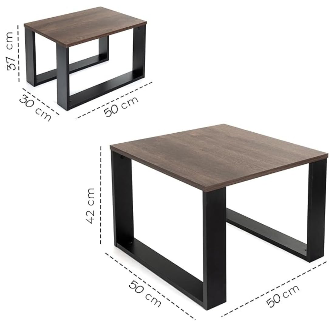 Wooden Expert Living Room Table Wood,Coffee Table Set of 2 in 2 Sizes,Side Table Wood,Table for Sofa with Black Frame and Wooden top,Side Tables for Living Room Set,Coffee Table,Side Table (Walnut)