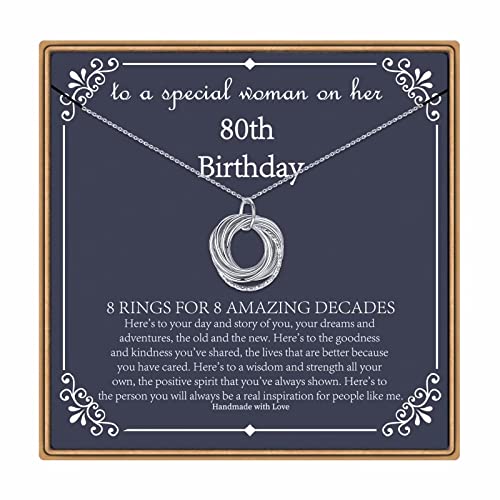 IEFLIFE 80th Birthday Gifts for Women, 8 Circle Necklaces Jewelry for Woman Her Eighty 80...