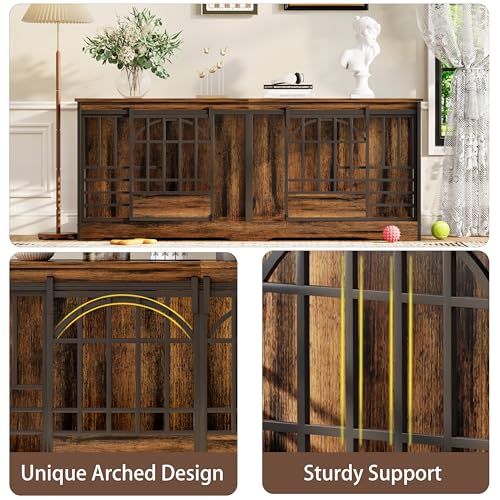 78-Inch-Double-Dog-Crate-Furniture-Extra-Large-Dog-Kennel-Indoor-with-Divider-Heavy-Duty-Dog-Cage-for-2-Dogs-Decorative-Wooden-Dog-House-Decorative-Table-TV-Stand-Pet-House-for-XLarge-Dogs