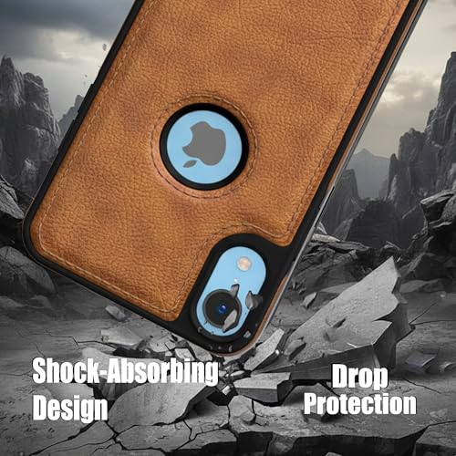 Image of Leather Case for Apple iPhone XR Premium Protective Stylish Slim Cover with Shockproof Raised Edges Brown