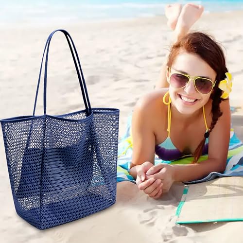 Image of VOROLO Mesh Tote Beach Bag,Women Fairycore Hobo Bag,Shoulder Bag,Soft Summer Casual Crochet Bags
