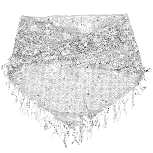 CLISPEED Chal de Mujer con Diseño de Borlas y Lentejuelas Plata, Tejido Ligero y Cómodo, Adecuado para Fiesta Nocturna y Boda Elegante