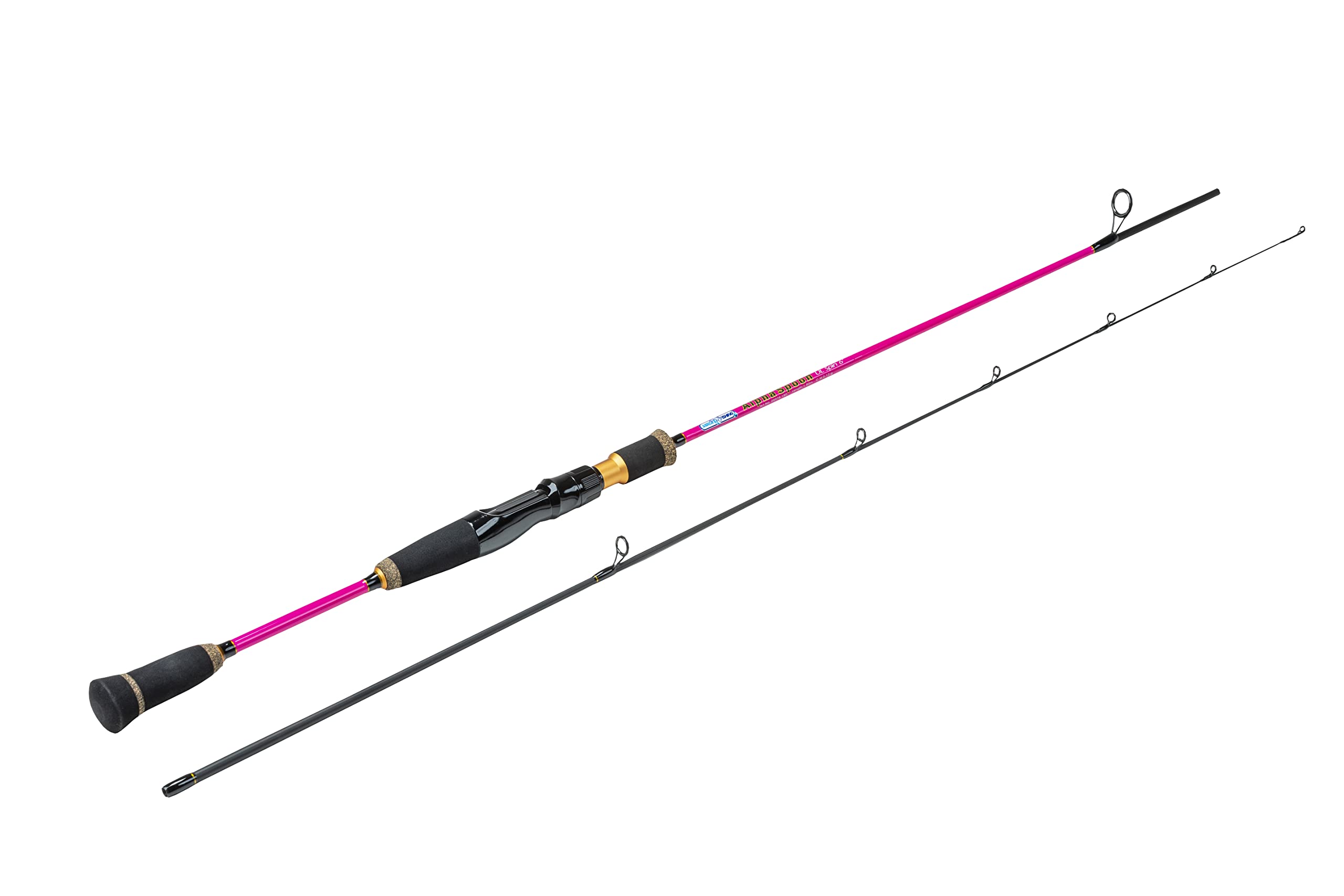 Ultraleichtes Angelset für Mädchen – Alpha Spoon | 180cm UL-Carbonrute, Angelrolle Expert1000 mit Schnur, Köderset inkl. Spoons & Gummifische | Perfekt für Forellen- und Barschangeln
