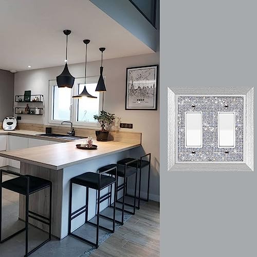 Image of Silver Shiny Silver Rhinestones Light Switch Cover Plate Outlet Covers Decorative Wall Plate Wall Socket Imitation Wood Grain Wall Plates For Electrical Outlets