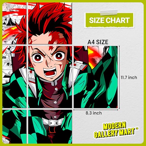 Image of MODERN GALLERY MART Pack of 20 Demon Slayer Tanjiro Kamado Manga Poster | A4 Size Anime Wall Art (8.3 x 11.7 inch) | Manga Posters with Glue Dots | Anime Poster for Bedroom, Living Room, Office
