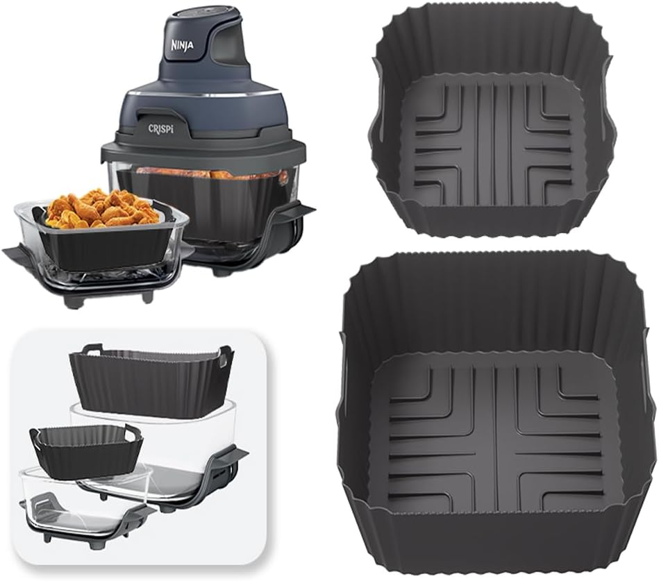 FN101GY Air Fryer Silicone Liners for Ninja Crispi FN101GY/FN101SG/FN101ST, Non-Stick Glass Air Fryer Accessories Reusable Airfryer Replacement,Big for 4QT & Small for 6 Cup Container FN101GY Air Fryer Silicone Liners for Ninja Crispi FN101GY/FN101SG/FN101ST, Non-Stick Glass Air Fryer Accessories Reusable Airfryer Replacement,Big for 4QT & Small for 6 Cup Container