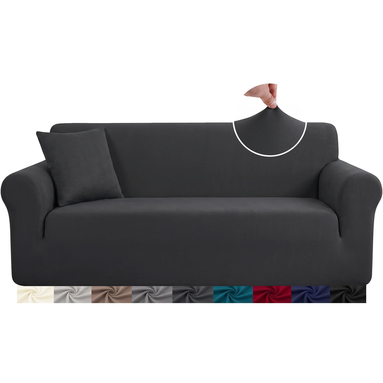 HEYOMART High Stretch Sofa Cover Dark Grey 3 Seater Elastic Slipcover