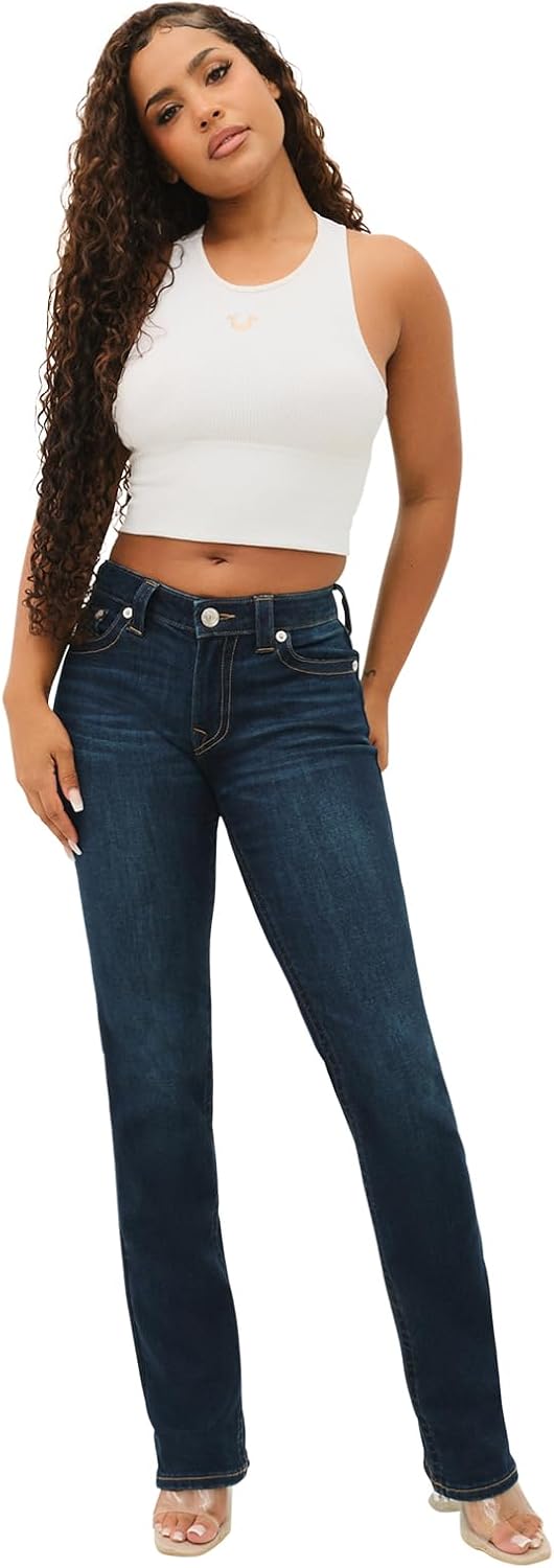 True Religion Womens Billie Mid Rise Straight Leg Jeans, Jeans for Women, Womens Fashion