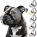 Pitbull Dog Muzzle Metal Mask Amstaff Secure Wire Basket Adjustable Durable Leather Straps for Large Dogs (Black)