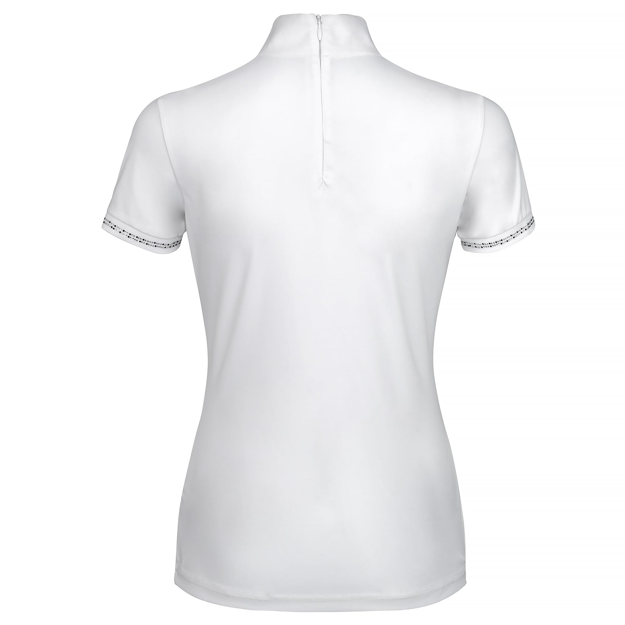 Turniershirt Damen Reitshirt – False Touch Baumwolle‑Elastan, Shimmer‑Dekolleté & Strass, zweite Haut - Amaya