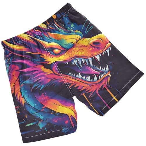 Pigsaly Boys' Swim Board Shorts Angry Dragon Painted Boy's Swim Trunks Kids Swimwear M2