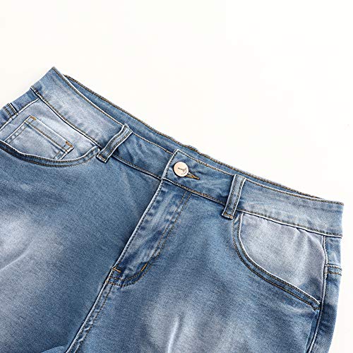 Image of THUNDER STAR Women Mid Rise Ripped Stretchy Jeans Shorts Frayed Raw Hem Casual Denim Shorts