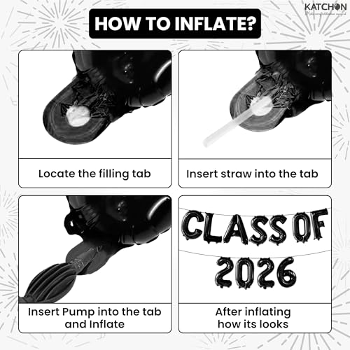 Image of KatchOn, Black Class of 2026 Balloons - 16 Inch | Graduation Balloons Banners | Black Graduation Decorations 2026 | Class of 2026 Banner for Class of 2026 Decorations, Graduation Party Decorations