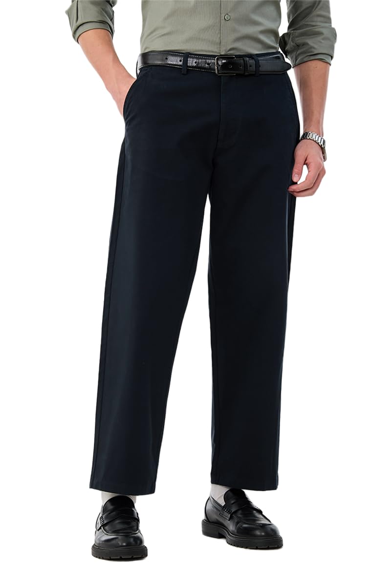 snitch Men Casual Wear Chinos | Baggy Fit Wide-Leg Solid Trousers | Stretchable Cotton Blend Pants for Summer Outings-picture-16