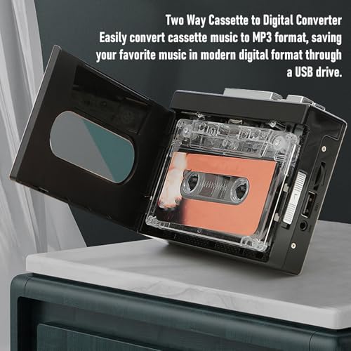 Sxhlseller Kassettenspieler, Tragbarer Kassetten zu MP3 Konverter und Recorder mit 3,5 mm AUX Buchse, Dual Power für die Umwandlung von Kassette in Digital, Heim und Reisegebrauch
