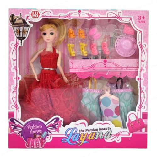 Image of SHAKTISM Fashion Doll Set for Girls with 3 Dresses, Shoes, Handbag & Accessories | Princess Dress-Up Doll Toy Kit | Role Play Fashion Beauty Doll for Kids Age 3+ Years (Random Colour Dispatch)