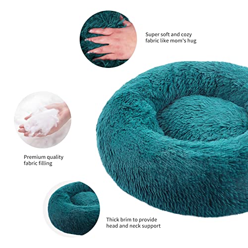 BVAGSS Hundebett Rund Katzenbett Flauschig Donut Kuscheliges Hundekissen Waschbar Ultra Weicher Plüsch Haustierbett für Kleine, Mittelgroße und Große Hunde, Katzen XH034 (Diameter:80 cm, Cyan)