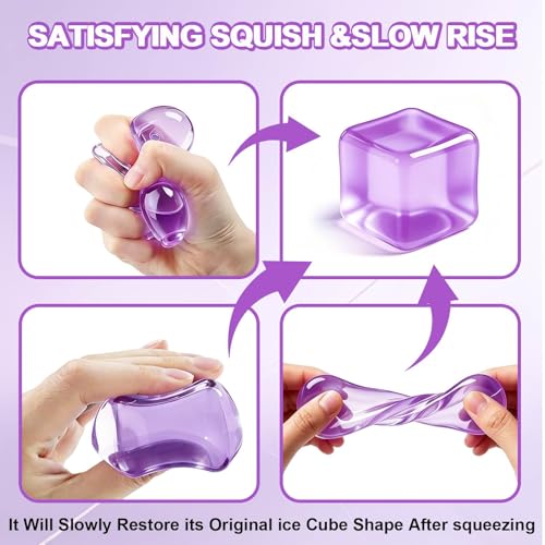 Image of Ice Cube Squishy Squeeze Toy:Stress Relief Sensory Fidget Toys for Men Women Adults Teens, Soft Maltose Water Cube Squeeze Toy for Anxiety ADHD, Cool Jelly Stress Ball, Party Favors Goodie Bag Fillers