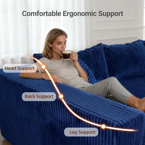 Image of Claiks 128 inch Modular U‑Shaped Boneless Cloud Couch, Deep Seat Sectional Sofa with Double Chaise, No Assembly Required, Modern Oversized Couches for Living Room, Blue