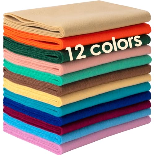 Image of XSEINO 12 Rolls 8 inchx35 inch 1.4mm Thick Soft Felt Fabric Sheet 12 Assorted Vintage Series Colors Felt Pack for DIY Craft Sewing Squares Nonwoven Patchwork