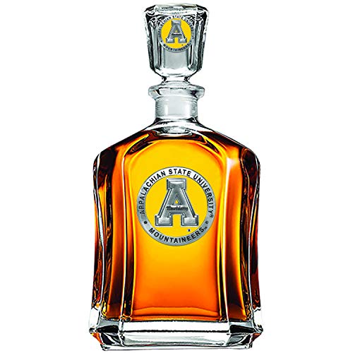 Image of Heritage Pewter Appalachian State University Capitol Decanter | 24 OZ Whiskey Decanter for Liquor with Airtight Stopper | Expertly Crafted Pewter Glass Clear