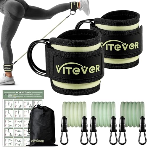 VITEVER Ankle Resistance Bands with Cuffs for Women Leg Glute and Booty Workout Equipment for Home Gym Pilates Equipment Ankle Weights with Green Resistance Bands for Kickbacks Hip Fitness Training
