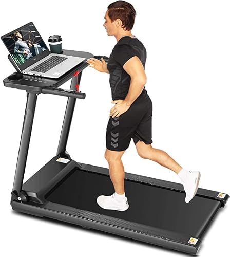 Folding Treadmill Under Desk Electric Treadmill With Large Tabletop And Bluetooth Speaker, Walking Jogging Running Machine, Dull Black #TOP5